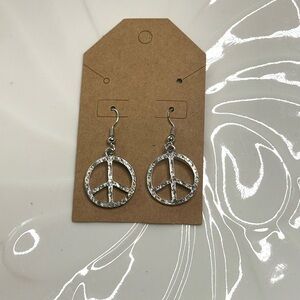 Silver Etched Peace Sign Dangle Earrings